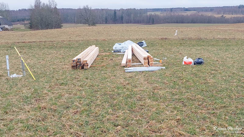 Wood beams ready to be used as frame for our holiday house