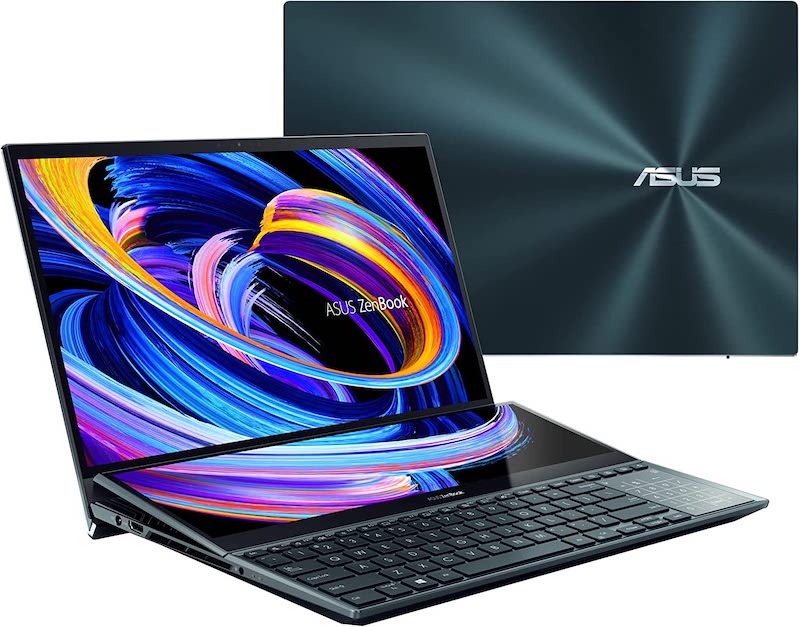 ASUS ZenBook Pro Duo 15 OLED UX582 Laptop, 15.6” OLED 4K UHD Touch Display, Intel Core i9-11900H, 32GB, 1TB, GeForce RTX 3080 Laptop GPU, ScreenPad Plus, Windows 11 Pro, Celestial Blue, UX582HS-XH99T