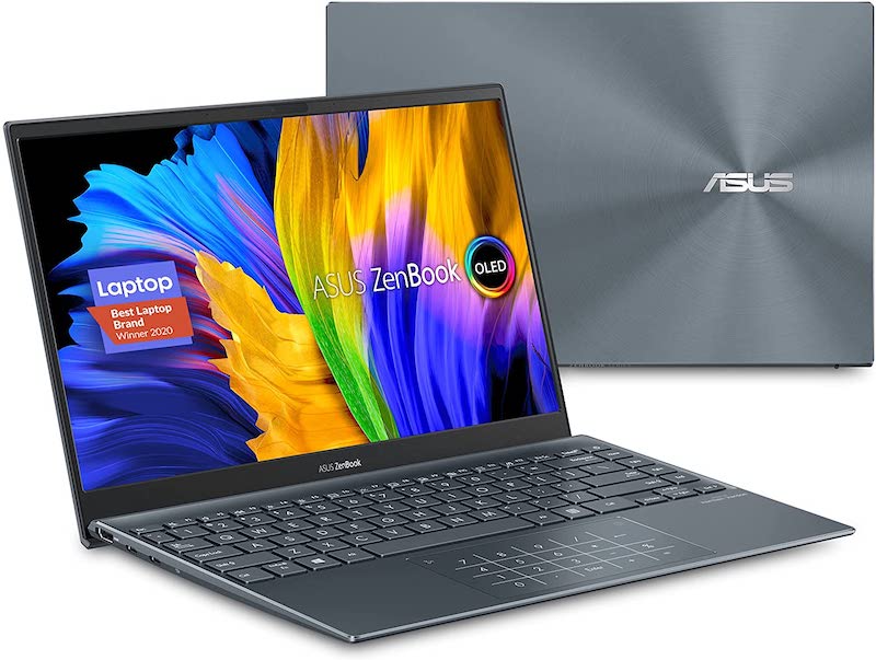 ASUS ZenBook 13 OLED Ultra-Slim Laptop, 13.3” OLED FHD NanoEdge Bezel Display, AMD Ryzen 7 5700U, 8GB LPDDR4X RAM, 512GB PCIe SSD, NumberPad, Wi-Fi 5, Windows 10 Home, Pine Grey, UM325UA-DS71