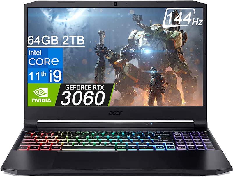 Acer Nitro 5 (15.6" FHD 144Hz, Intel i9-11900H, 64GB RAM, 2TB PCle SSD, GeForce RTX 3060 6GB), RGB Backlit Gaming Laptop, Webcam, Killer Wi-Fi 6, DTS:X Audio, Ray Tracing, Windows 11 Home