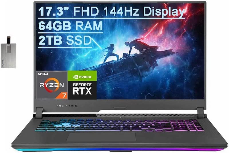 ASUS ROG Strix G17 17.3" FHD 144Hz Gaming Laptop Computer, AMD Ryzen 7-4800H 8-core, 64GB RAM, 2TB PCIe SSD, Backlit Keyboard, NVIDIA GeForce RTX 3060 Graphics, Windows 10, Gray, 32GB USB Card