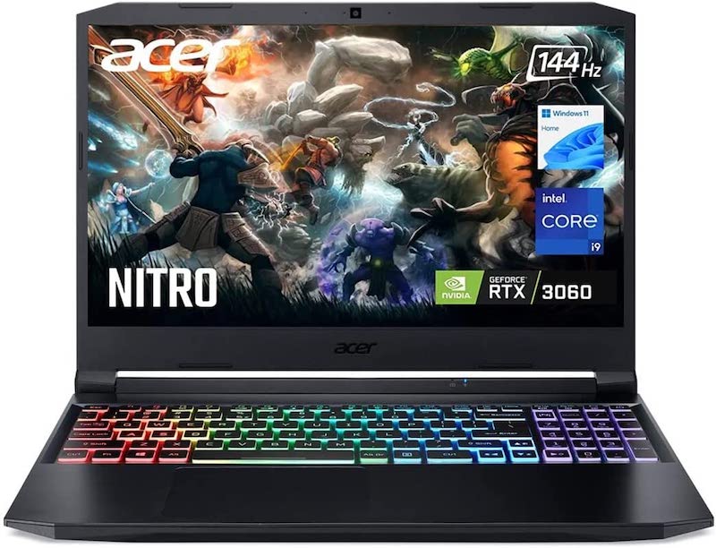Acer Nitro 5 i9 Gaming Laptop, 15.6" FHD 144Hz IPS Display, 11th Gen Intel Core i9-11900H, GeForce RTX 3060, 16GB RAM, 512GB PCIe SSD, VR Ready, USB-C, HDMI, RJ45, WiFi 6, RGB, Win 11