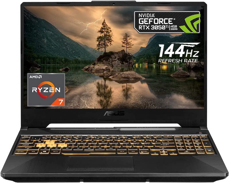 Asus TUF A15 Gaming Laptop, 15.6'' FHD 144Hz Screen, AMD Ryzen 7 4800H, GeForce RTX 3050 Ti, 32GB RAM, 1TB SSD, Webcam, RGB Backlit Keyboard, Wi-Fi 6, Windows 11 Home, Black