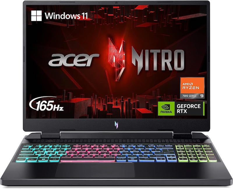 Acer Nitro 16 Gaming Laptop | AMD Ryzen 9 7940HS Octa-Core CPU | NVIDIA GeForce RTX 4070 Laptop GPU | 16" WQXGA 165Hz IPS Display | 16GB DDR5 | 1TB Gen 4 SSD | Wi-Fi 6E | RGB Backlit KB | AN16-41-R5KC