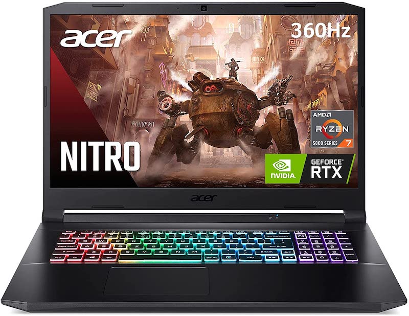 Acer Nitro 5 AN517-41-R3NX Gaming Laptop, AMD Ryzen 7 5800H Octa-Core CPU | NVIDIA GeForce RTX 3080 Laptop GPU | 17.3" FHD 360Hz IPS 3ms Display | 16GB DDR4 | 1TB NVMe SSD | WiFi 6 | RGB Keyboard