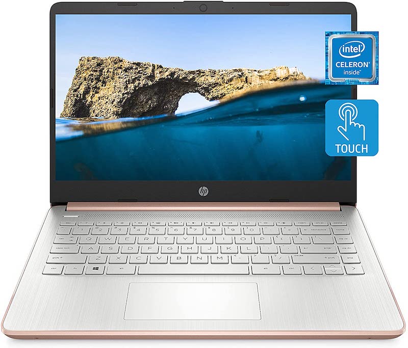HP 14 Laptop, Intel Celeron N4020, 4 GB RAM, 64 GB Storage, 14-inch HD Touchscreen, Windows 10 Home, Thin & Portable, 4K Graphics, One Year of Microsoft 365 (14-dq0070nr, 2021, Pale Rose Gold)