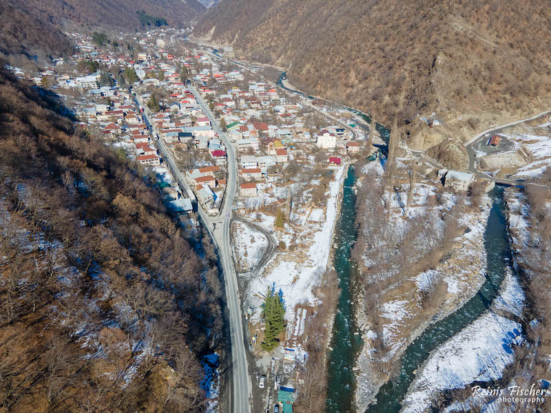 Pasanauri village from a drone flight