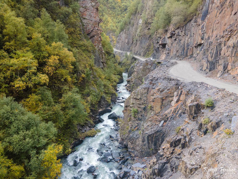 Enguri river and road to Ushguli