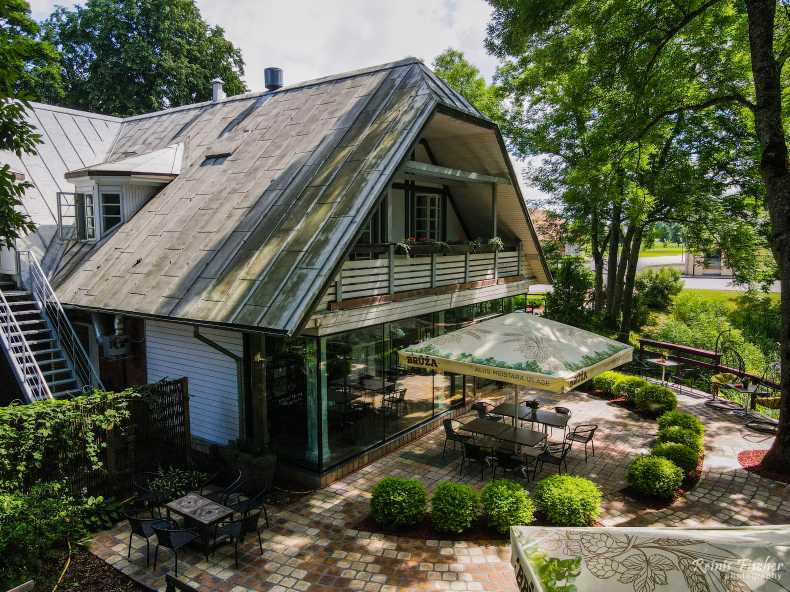 Outdoor garden at Nīcava restaurant