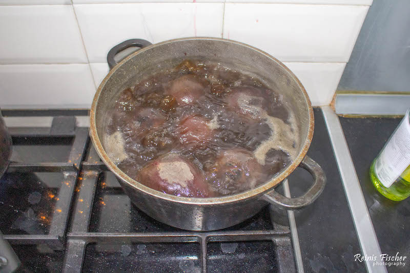 Boiling beetroot for about and hour