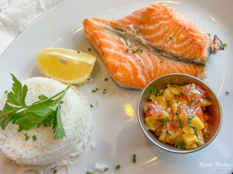 Salmon steak at La Fregate restaurant in Paris