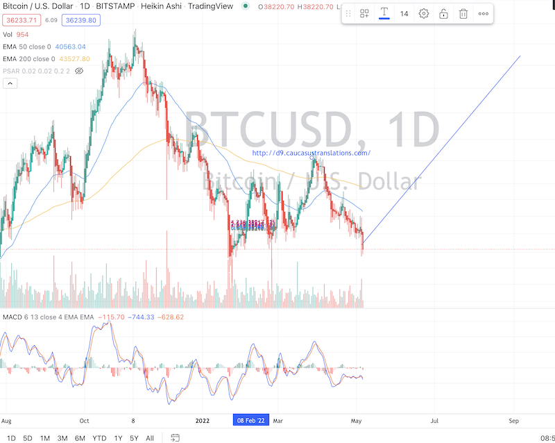 Bitcoin price chart suggesting we are before a bull run