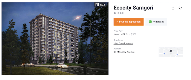 Ecocity Samgori, screenshot from korter.ge website