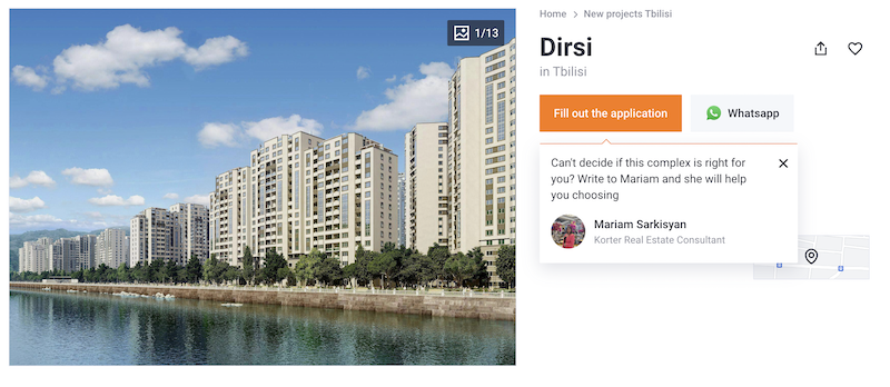 Dirsi Tbilisi, screenshot from korter.ge website