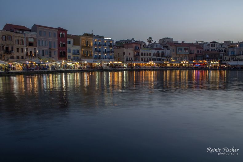 Lively Chania promenade with lots of cafeterias